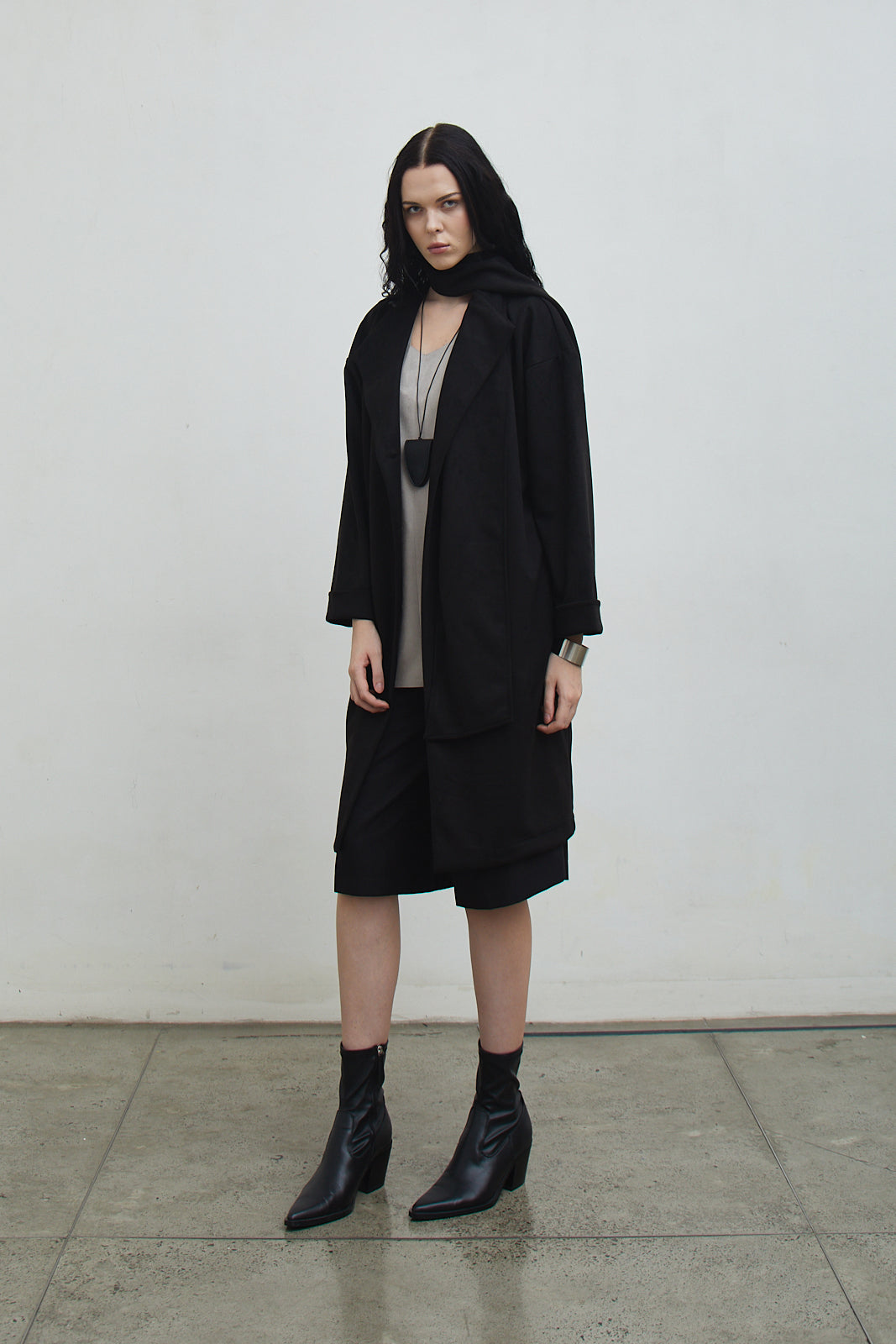 Shop At Velvet - Monsieur Suede Black Jacket with Detachable Scarf [PRE-ORDER 3 DAYS]