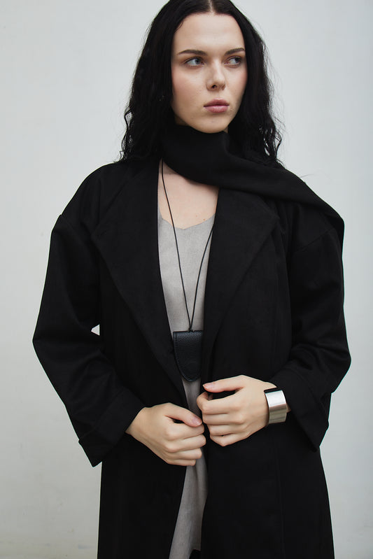 Shop At Velvet - Monsieur Suede Black Jacket with Detachable Scarf [PRE-ORDER 3 DAYS]