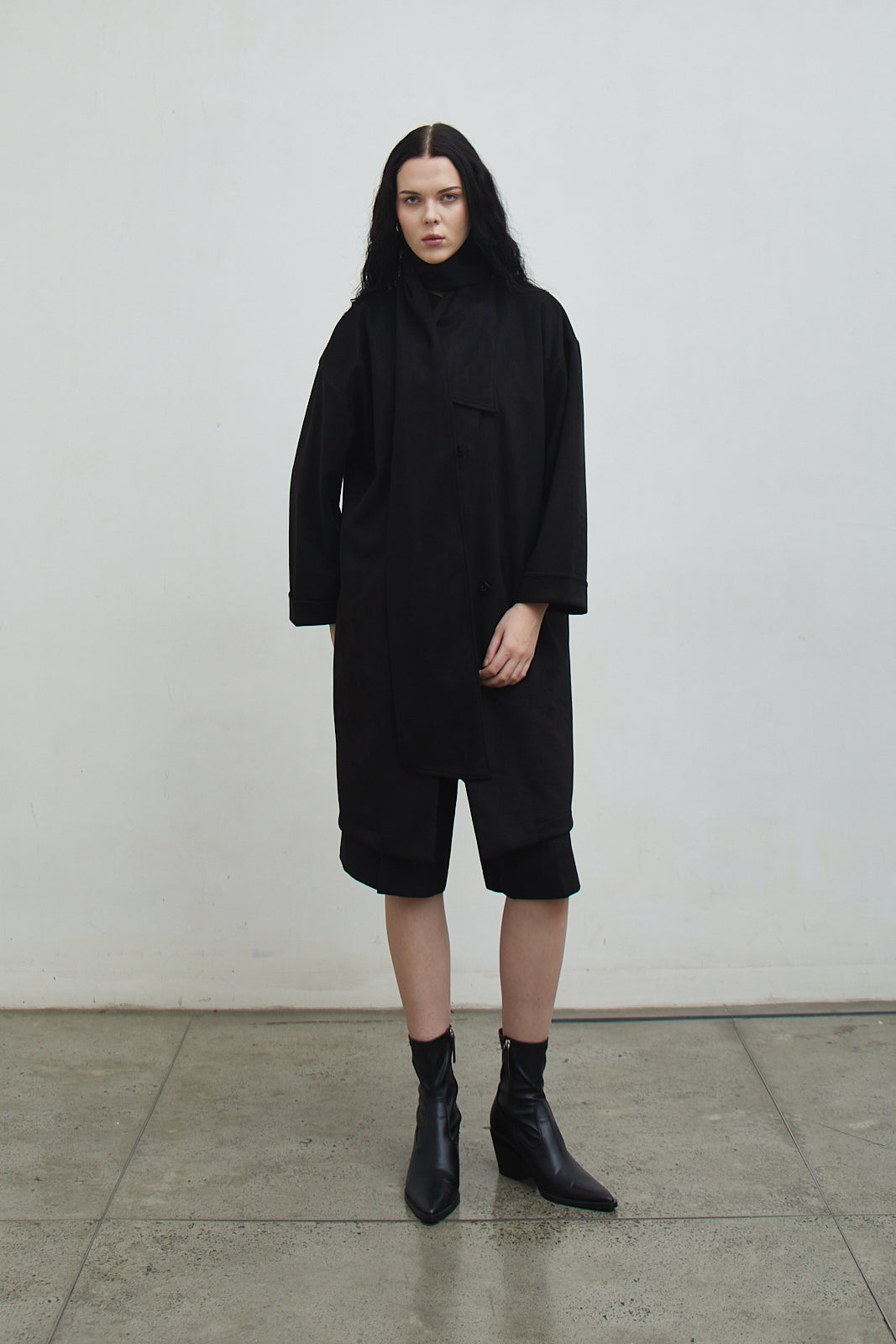 Shop At Velvet - Monsieur Suede Black Jacket with Detachable Scarf [PRE-ORDER 3 DAYS]