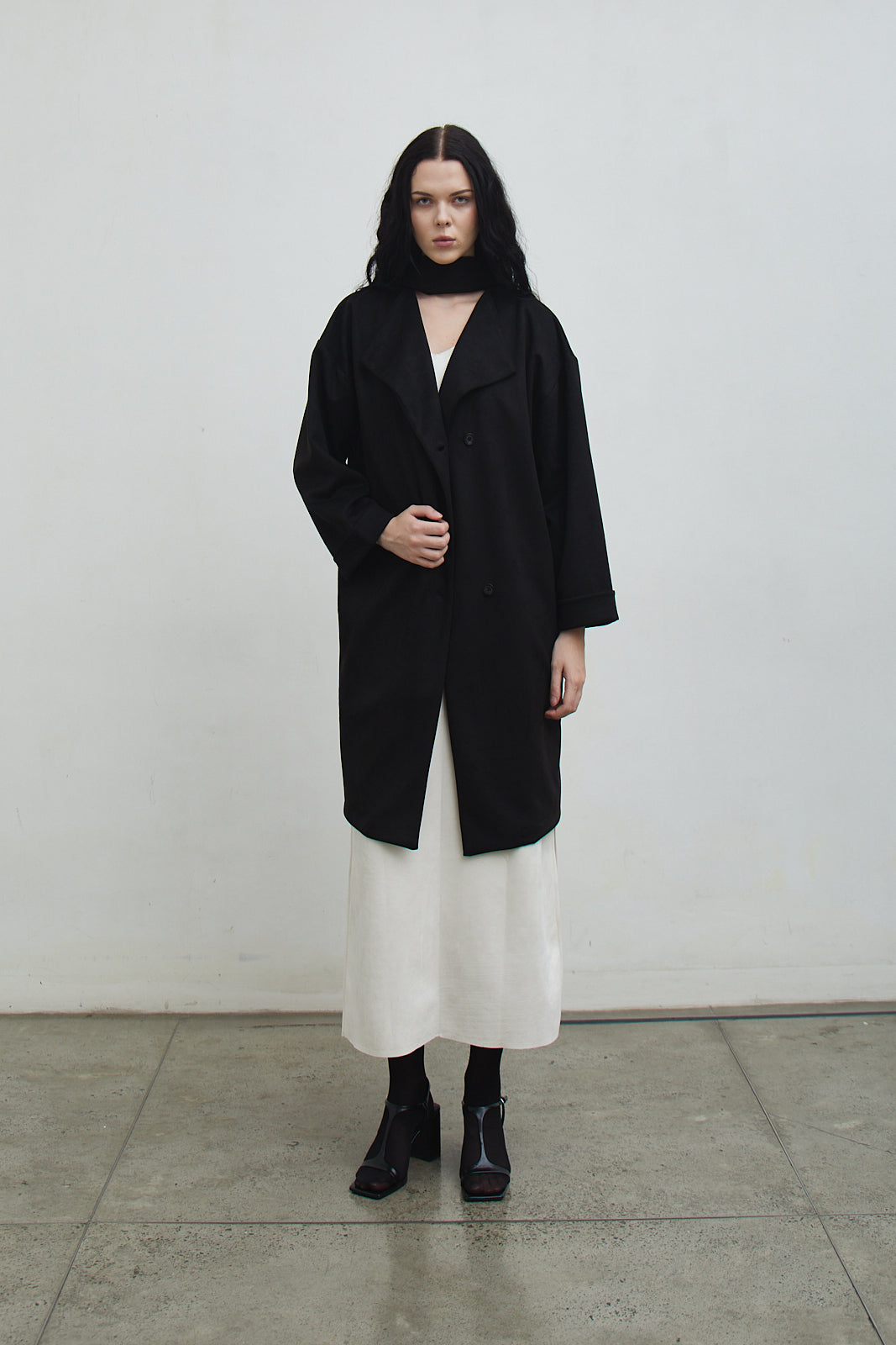 Shop At Velvet - Monsieur Suede Coat Black with Detachable Scarf [PRE-ORDER 7 DAYS]