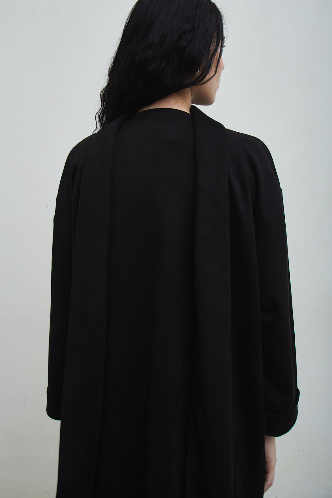 Shop At Velvet - Monsieur Suede Coat Black with Detachable Scarf [PRE-ORDER 7 DAYS]